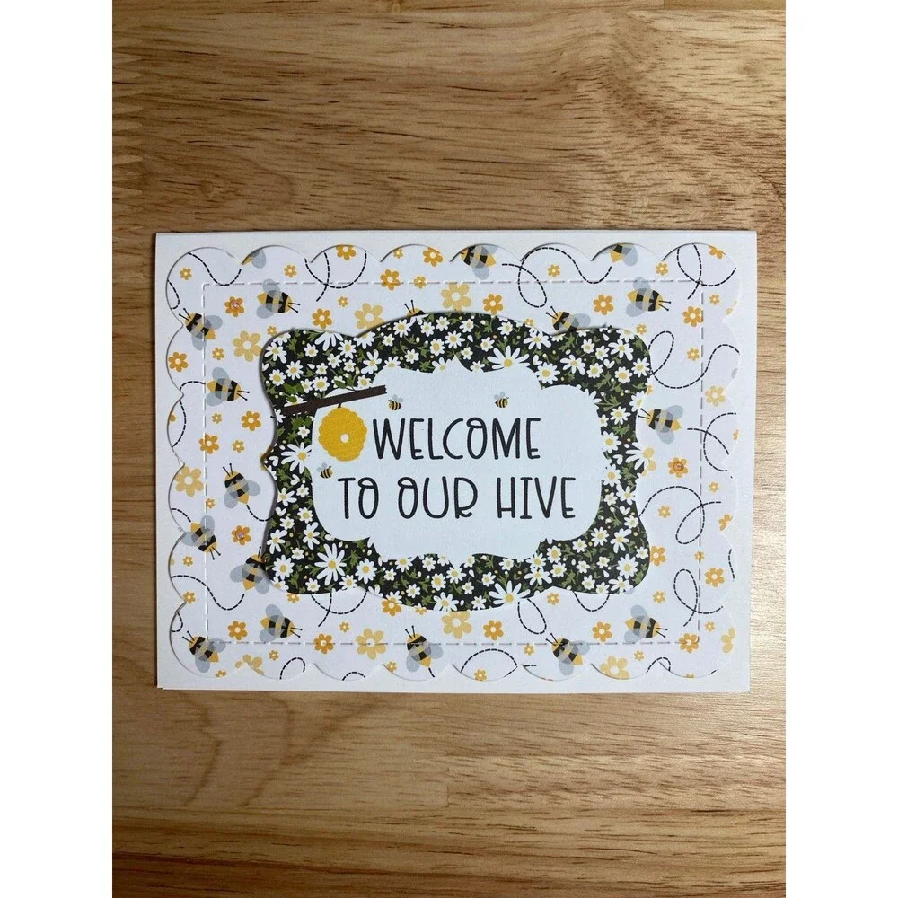 Bee & Flowers Greeting Card – Handmade A2 Card – All Occasion Blank Card